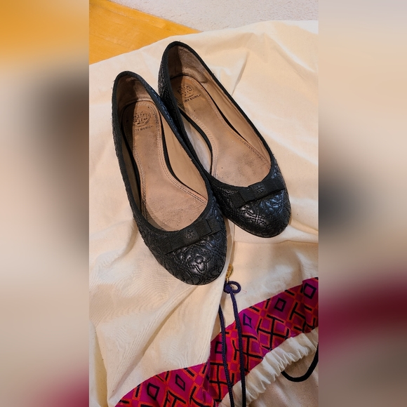 Tory Burch Designer Marion Bow Ribbon quilted flats size 8.5 - Picture 4 of 5